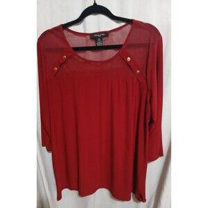 Adele & May Woman's Red 1xl 3/4 Sleeve Blouse Career Wear Night Out  read